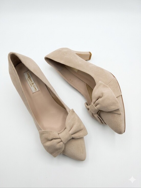 sargasso and grey Shoes - Sargasso And Grey London Lori Pump - Almond Suede Leather Bow Heel 37.5 7